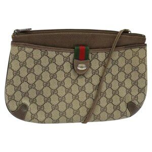 GUCCI GG Supreme Web Sherry Line Bag PVC Beige Gold 39 02 026 Auth bs23685